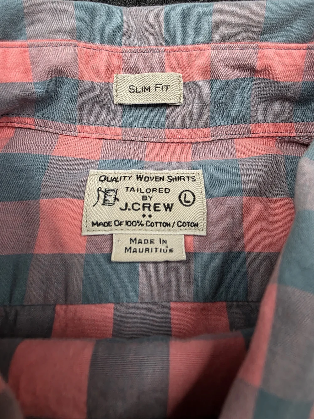 J.Crew Slim Fit Button Down Pink Grey Gingham Size Large